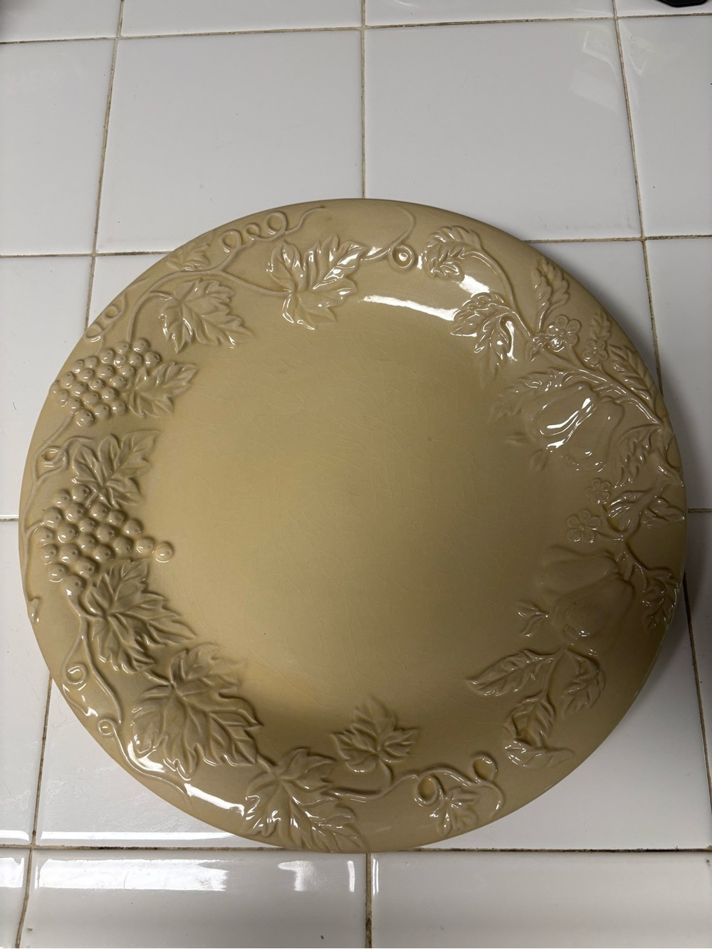 Embossed Grape Vine Ceramic Charger Plate in Warm Beige